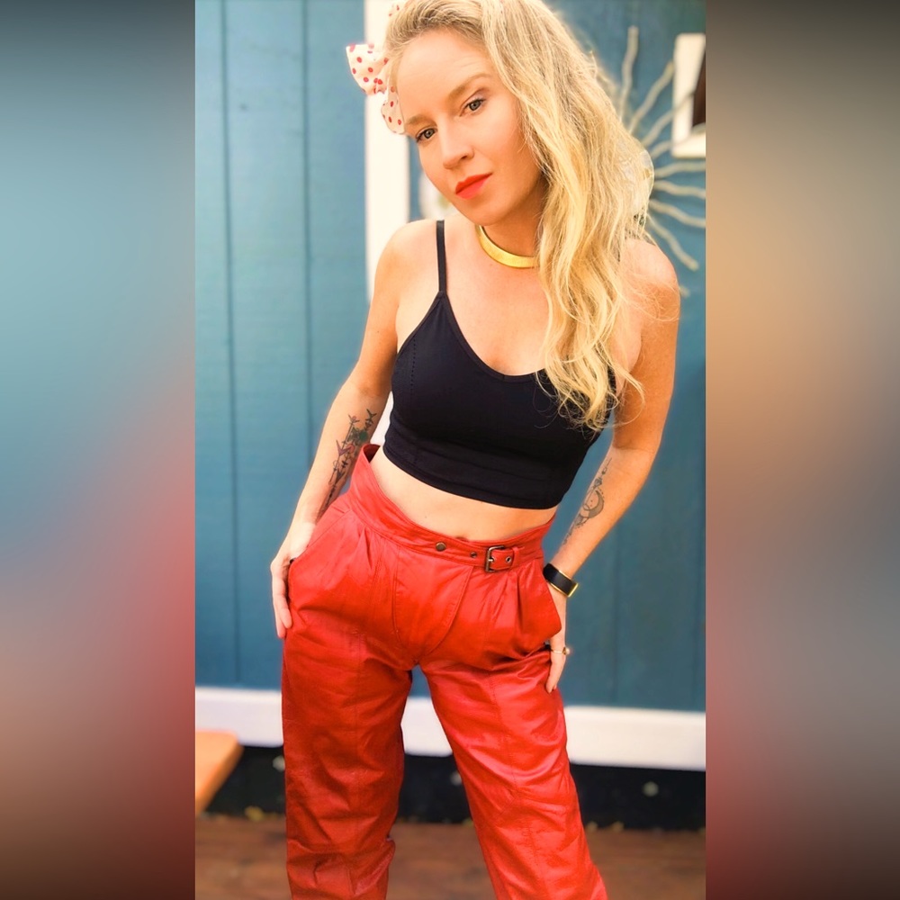Vintage Siren Red Genuine Leather Pants